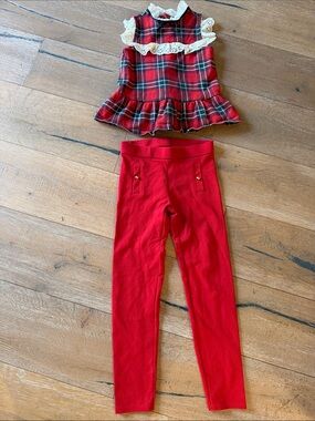 Janie and Jack Red Plaid Ruffle Top with Red Leggings